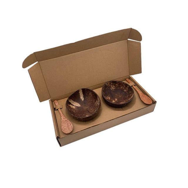 מארזי קערת קוקוס בעבודת יד וכפות עץ להגשה אותנטית