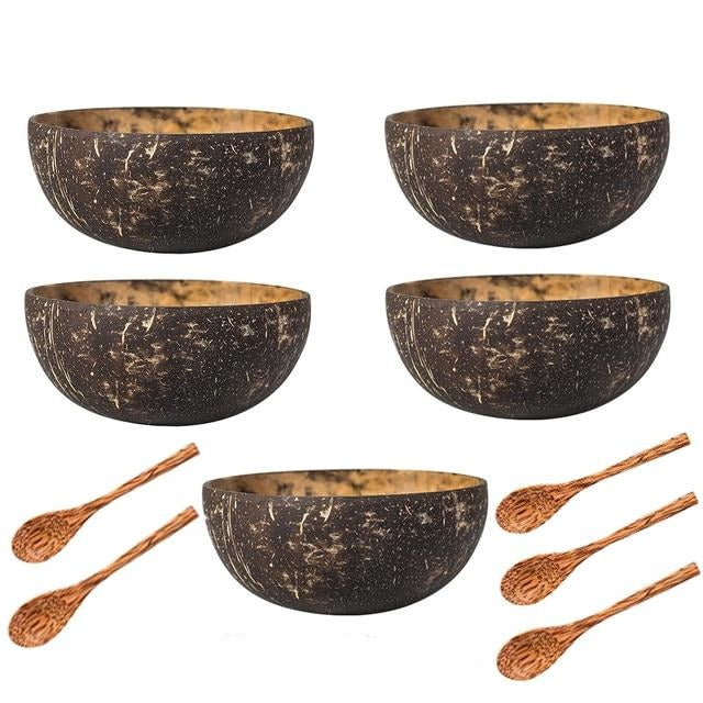 מארזי קערת קוקוס בעבודת יד וכפות עץ להגשה אותנטית