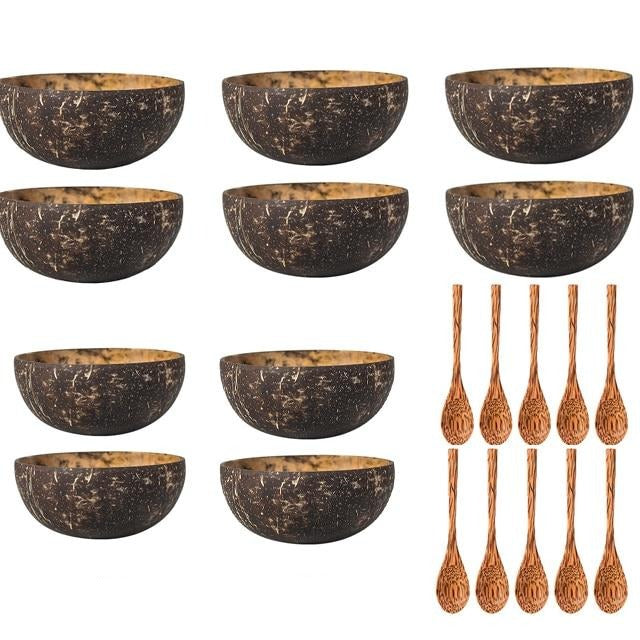 מארזי קערת קוקוס בעבודת יד וכפות עץ להגשה אותנטית