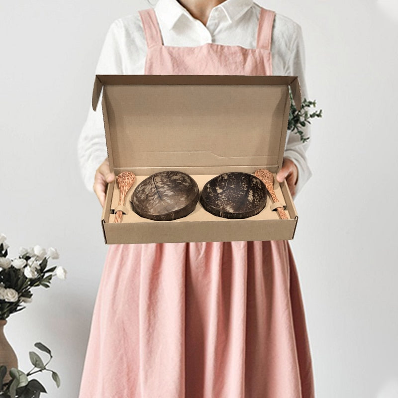 מארזי קערת קוקוס בעבודת יד וכפות עץ להגשה אותנטית